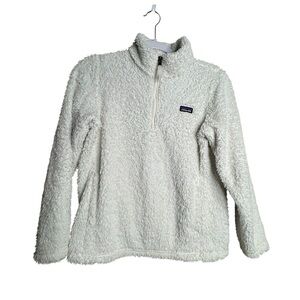 Patagonia Kids Los Gatos 1/4 Zip Fleece XL 14 Off White Distressed Long Sleeve
